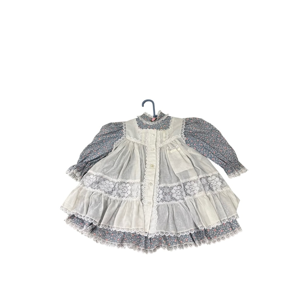 VTG Bryan Toddler Girls Floral Prairie Dress with White Lace Pinafore Apron 2T